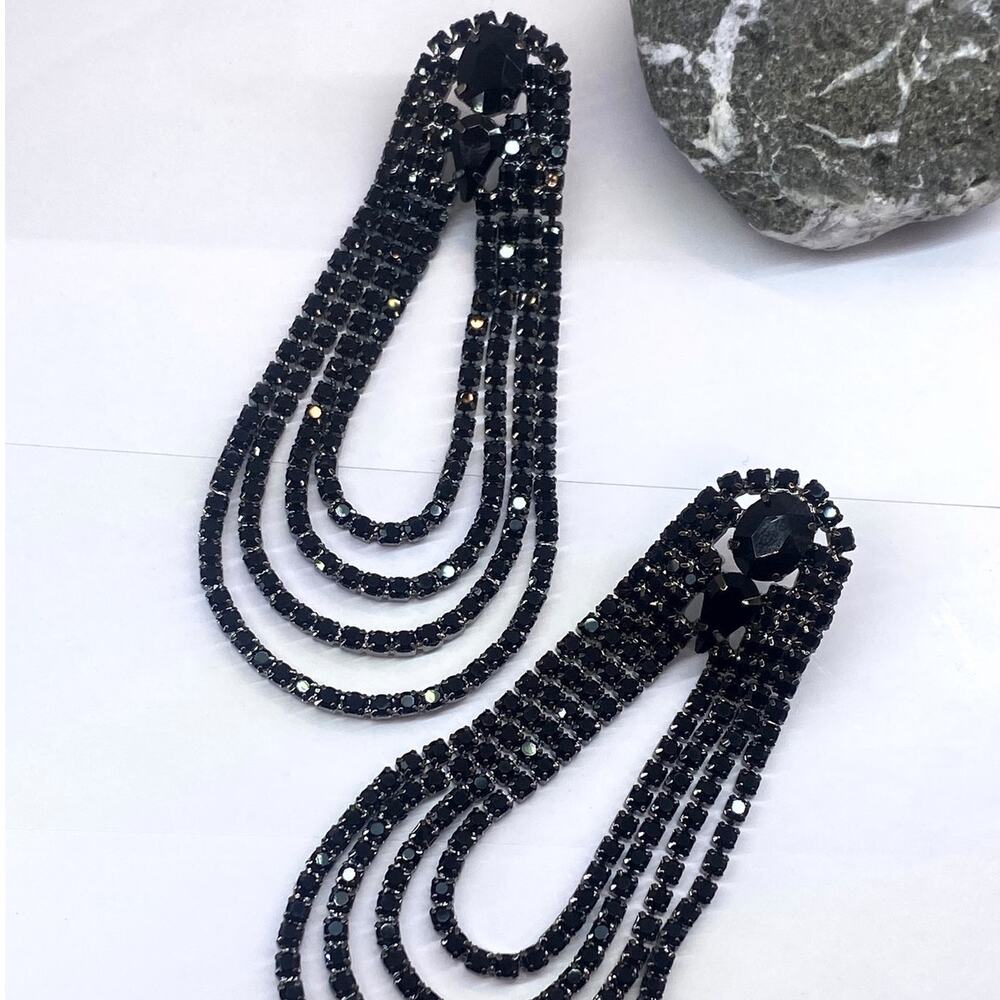 NEW Black Rhinestone Drop Earrings